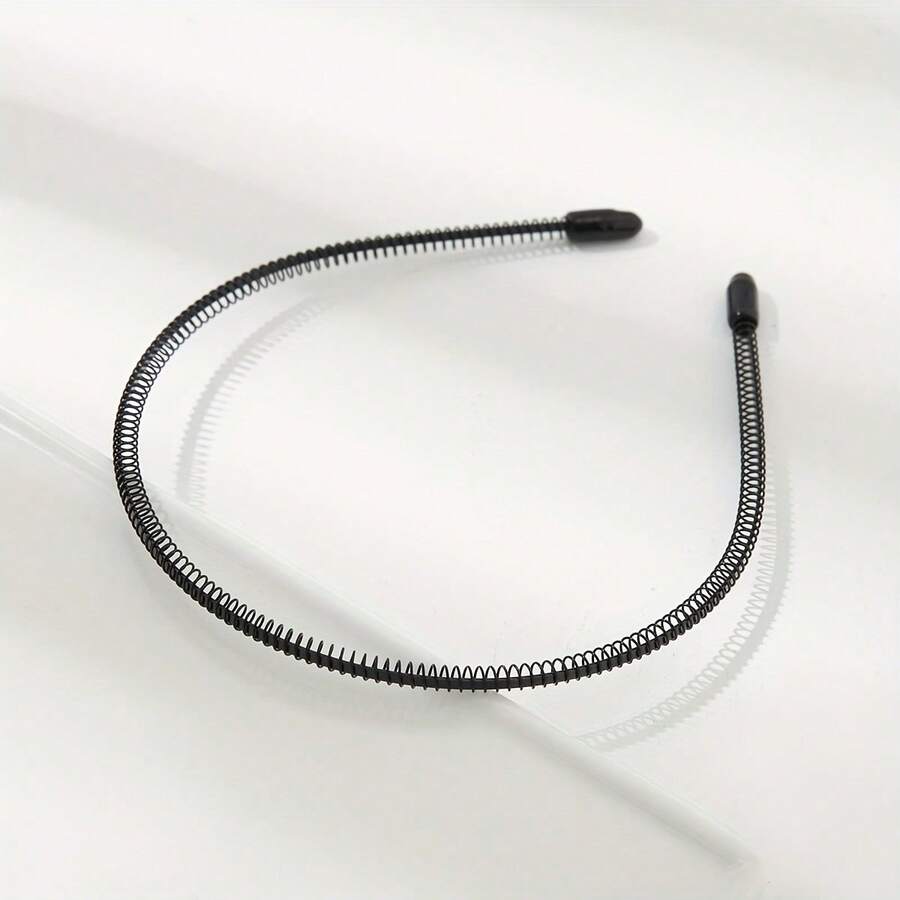 女士黑色金屬螺旋髮圈,適用於家居洗臉、化妝或固定頭髮