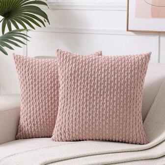 1/2pcs Bohemian Striped Pillowcase (Pillow Filler Not Included), Soft Plush Corduroy Solid Color Decorative Square Pillow Cover, Suitable For Holiday, Sofa, Bedroom, Bed, All Seasons
