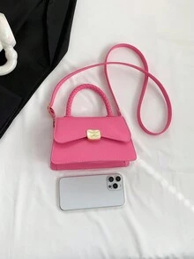 Mini Fashionable Crossbody Bag Solid Color Handbag Korean Style Small Square Bag - Pink - View 3