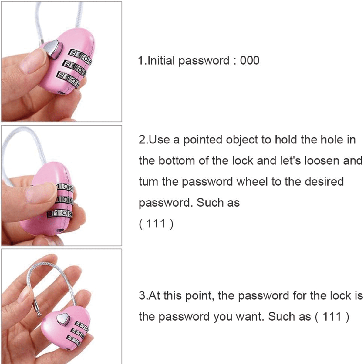 3Pack 3Digit Combination Padlock, Love HeartShaped Simple Password