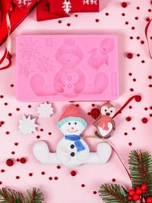1入組雪人、雪花和企鵝造型巧克力模具,適用於布丁、肥皂、果凍、蛋糕、杯子蛋糕裝飾、聖誕節派對裝飾和軟糖製作