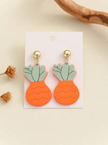 1 對可愛卡通胡蘿蔔和菠蘿亞克力吊墜耳環適合女士派對