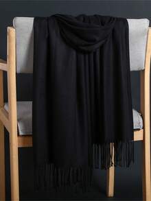 1入經典款200*65cm加厚保暖披巾,時尚款單色中性圍巾,重量為250g - 黑色 - 查看 4