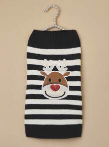 1 pièce de pull de Noël mode et chaud noir et blanc pour animaux de compagnie, tenue de fête à motif de cerf pour chats et corgis
