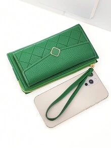 New handful multi-function mobile wallet, soft plaid zipper multi-function large-capacity wallet zipper purse - Green - View 6