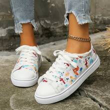 女士加大碼聖誕節休閒戶外運動平底帆布鞋,有鞋帶 - 彩色 - 查看 3