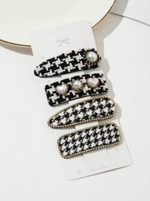 高雅的4入組高檔時尚可愛髮夾，包括鑲有水晶的夾子、頂部夾子、後腦勺夾子和立體紋路BB夾子。 - 彩色 - 查看 2