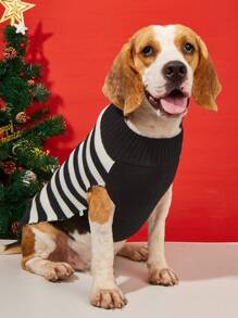 1 pièce de pull de Noël mode et chaud noir et blanc pour animaux de compagnie, tenue de fête à motif de cerf pour chats et corgis