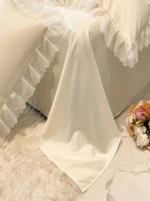 Washed Silk Embroidered Duvet Cover, Snowflake Yarn Lace Edged Bedding Set, 4pcs - Beige - View 9