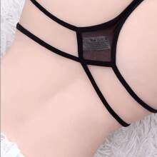 Quần lót lọt khe thêu lưới gợi cảm họa tiết hoa có dây đeo tinh tế, đồ lót màu đen - màu đen - Xem 4