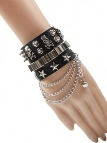 2 chiếc/bộ vòng tay đinh tán bằng kim loại PU phong cách Halloween Punk Gothic Vòng tay bện bằng da Rock Vòng tay giả da cho nam Vòng tay Viking Gothic Vòng tay có thể điều chỉnh màu đen Chuỗi trang phục hóa trang cho nam, nam, cặp đôi - màu đen - Xem 4