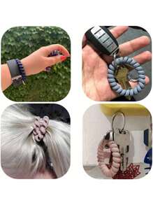 5pcs/keychain Plastic Spring Spiral Wristband For Keys And Hand Strap For Mobile Phones - Apricot - View 6