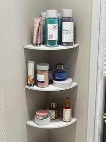 3 Piezas Estante De Almacenamiento De Esquina De Pared De Partición De Sala De Estar Sin Agujeros, Sin Forma De Abanico, De Esquina Triangular, Para Baño, Dormitorio - Blanco - Ver 3