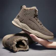 男士冬季鞋襯靴子高筒工作靴厚底加高鞋雪靴摩托車靴 - 卡其色 - 查看 3