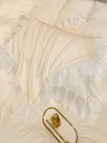 Washed Silk Embroidered Duvet Cover, Snowflake Yarn Lace Edged Bedding Set, 4pcs - Beige - View 10