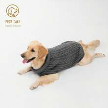 PETS TALE 優質狗狗設計扭結繩索,花卉圖案,鏈條連接,洞,皮革貼布和翻領灰色的套頭毛衣 - 灰色 - 查看 16