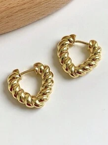 1pair Elegant Hollow Out Twisted Hoop Earrings - Yellow Gold - View 2