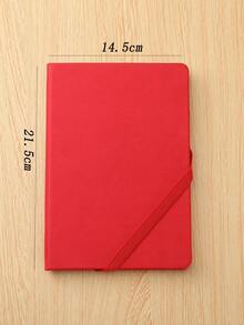 1pc A5 Solid Color Hardcover Notebook With Elastic Band, Optional Pen - Red - View 2