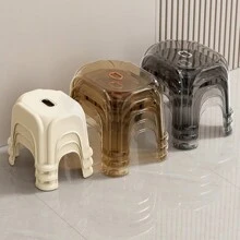 1pc Clear Plastic Stool For Living Room, Bathroom, Baby, Shoe Changing - Beige - View 3