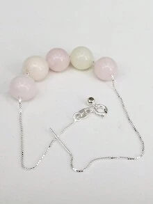 1條8mm圓形粉晶+s925鏈子19cm女士手鍊,適用於日常穿著或派對佩戴