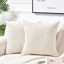 2 piezas Funda de almohada estilo boho con rayas (Inserto de almohada no incluido), funda de almohada decorativa cuadrada de pana de unicolor, apta para vacaciones, sofá, dormitorio, cama, todo el año