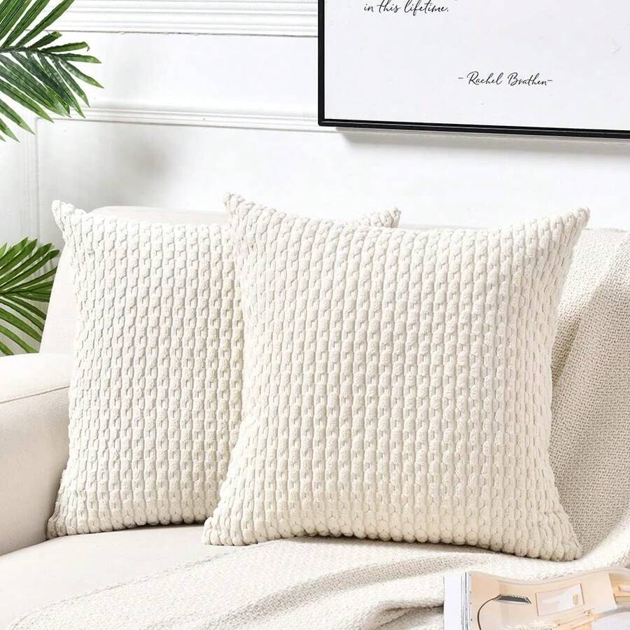 2 piezas Funda de almohada estilo boho con rayas (Inserto de almohada no incluido), funda de almohada decorativa cuadrada de pana de unicolor, apta para vacaciones, sofá, dormitorio, cama, todo el año