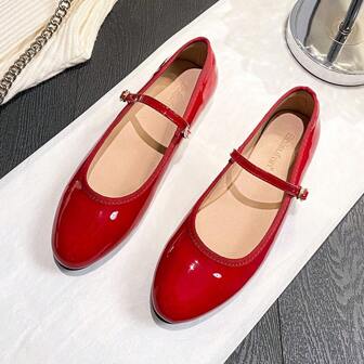 2024 Spring/Summer New French Strap Lacquered Leather Loafers, Shallow Flat Ballet Flats, Casual Women Round Toe Red Shoes