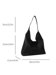 1pc Solid Color Pu Leather Portable Large Capacity Magnetic Snap Fashionable Simple All-match Shoulder Bag, Handbag, Tote Bag For Women Daily Use - Black - View 2