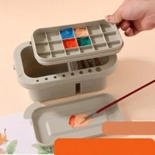 3合1多功能筆筒,內含水容器和調色板,適用於水彩、壓克力繪畫,灰色,筆桿顏色隨機 - 白色 - 查看 7