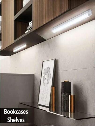 1pc LED Motion Sensor Light Strip, USB Rechargeable White Cabinet Closet Lighting, Magnetic Removable, Dimmable Under Cabinet Light, Suitable For Wardrobe, Cabinet, Stairway, Corridor (10/20/30cm: 200mAh/50cm: 350mAh)