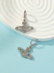1pair Women's Dazzling Full Rhinestone Decor Alloy Planet Dangle Earrings - Silver - View 4