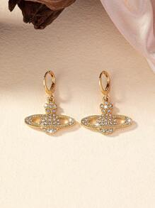 1pair Women's Dazzling Full Rhinestone Decor Alloy Planet Dangle Earrings - Silver - View 8