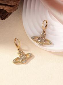 1pair Women's Dazzling Full Rhinestone Decor Alloy Planet Dangle Earrings - Silver - View 9