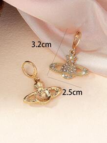 1pair Women's Dazzling Full Rhinestone Decor Alloy Planet Dangle Earrings - Silver - View 10
