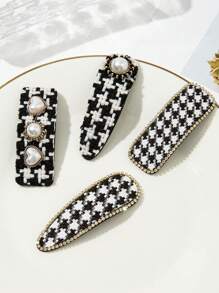 高雅的4入組高檔時尚可愛髮夾，包括鑲有水晶的夾子、頂部夾子、後腦勺夾子和立體紋路BB夾子。 - 彩色 - 查看 1