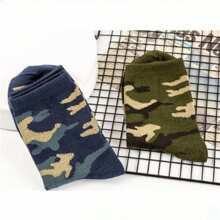 3pairs/Set Men's Camouflage Green Sports Mid-Calf Socks, Fall - Army Green - View 4