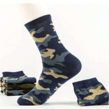 3pairs/Set Men's Camouflage Green Sports Mid-Calf Socks, Fall - Army Green - View 3