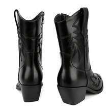 WETKISS Embroidered Cowboy Boots for Women, Ankle Cowgirl Boots with Pointed Toe, Side Zipper and Chunky Heel Design - 黑色 - 查看 7