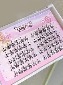 60入組群簇款式自然外觀假睫毛,易於安裝,柔軟輕便,增加睫毛長度和體積,適合日常佩戴和辦公室使用,便攜方便 - 黑色 - 查看 2