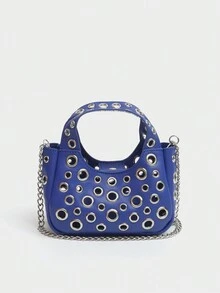 Goth Gothic Y26K Style Color Block Mini Acrylic Decoration Chain Lipstick Crossbody Bag - Blue - View 2