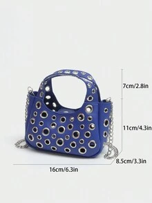 Goth Gothic Y26K Style Color Block Mini Acrylic Decoration Chain Lipstick Crossbody Bag - Blue - View 4