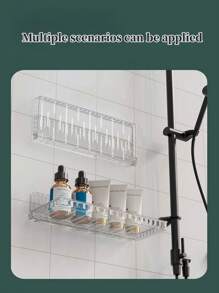 1pc Foldable Bathroom Storage Rack Wall-mounted Organizer For Toilet Washstand Without Drilling - Clear - View 5