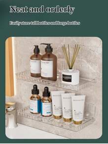 1pc Foldable Bathroom Storage Rack Wall-mounted Organizer For Toilet Washstand Without Drilling - Clear - View 3