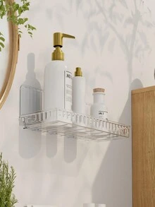 1pc Foldable Bathroom Storage Rack Wall-mounted Organizer For Toilet Washstand Without Drilling - Clear - View 6