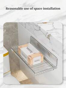 1pc Foldable Bathroom Storage Rack Wall-mounted Organizer For Toilet Washstand Without Drilling - Clear - View 4