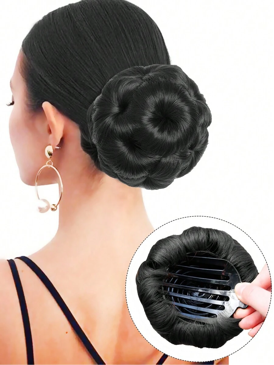 假发合同九花夹假发环适合女孩带发髻球发带夹花蕾4英寸黑色适合女性日常佩戴