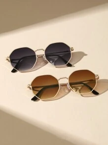 2副女士经典金属几何镜框时尚Y2K风格眼镜，适合度假旅行，可作服装配饰 - 彩色 - 查看 2