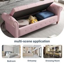 LUCKHAO 63" Tufted Storage Bench For Bedroom End Of Bed,Upholstered Storage Ottoman Bench ,Rolled Arm Window Bench Seatwith With Solid Wood Legs - Pink - View 5