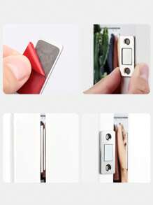 4pcs Ultra-thin Cabinet Door Magnets, Drawer Cabinet Door Magnetic Catch Adhesive Latch Lock, Kitchen Cupboard Door Magnetic Soft Catch Closer - Silver - View 9