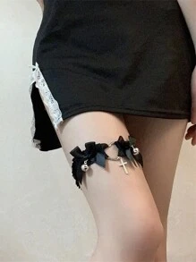 1 件朋克風格蕾絲大腿高彈力吊襪帶帶蝴蝶結、鐘形、心形和十字形吊墜